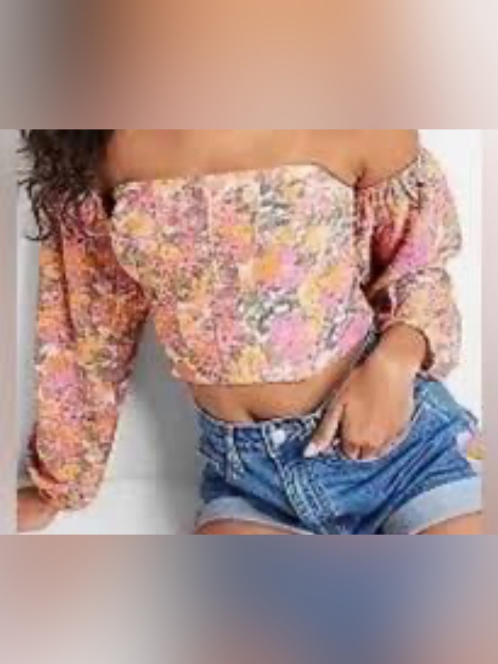wild fable Pink and Yellow Floral Off-Shoulder Corset Crop Top